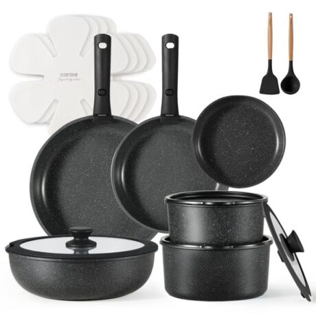 18pcs Detachable Handle Nonstick Cookware Set, Blue/Green/Black/Taupe/White, Pots and Pans, Oven safe Frying Pan, Dishwasher Safe